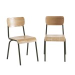 Lot de 2 chaises vert olive et placage frne pieds mtal