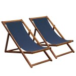 Lot de 2 chiliennes en acacia inclinables 3 positions bleu fonc�