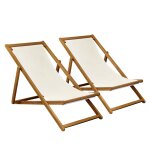 Lot de 2 chiliennes en acacia inclinables 3 positions �cru