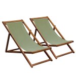 Lot de 2 chiliennes en acacia inclinables 3 positions vert kaki