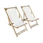 Lot de 2 chiliennes en bambou et toile naturelle Lot de 2 chiliennes en bambou et toile naturelle