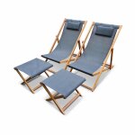 Lot de 2 chiliennes en bois d'eucalyptus avec repose pieds Lot de 2 chiliennes en bois d'eucalyptus avec repose pieds