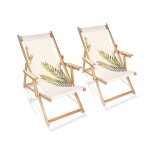 Lot de 2 chiliennes de jardin en bois d'eucalyptus motif feuille Lot de 2 chiliennes de jardin en bois d'eucalyptus motif feuille