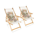 Lot de 2 chiliennes de jardin en bois d'eucalyptus avec motif jungle Lot de 2 chiliennes de jardin en bois d'eucalyptus avec motif jungle