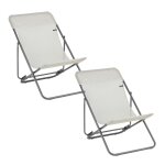 Lot de 2 chiliennes pliantes multi - positions en acier beige Lot de 2 chiliennes pliantes multi - positions en acier beige