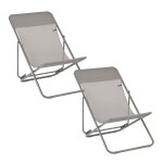 Lot de 2 chiliennes pliantes multi - positions en acier marron Lot de 2 chiliennes pliantes multi - positions en acier marron