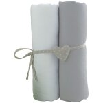 Lot de 2 draps housses bébé en coton blanc et gris 60x120 cm Lot de 2 draps housses bébé en coton blanc et gris 60x120 cm