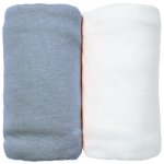 Lot de 2 draps housses jersey 70x140 cm coton bio blanc / océan Lot de 2 draps housses jersey 70x140 cm coton bio blanc / océan