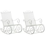 Lot de 2 fauteuils à bascule pour jardin en métal blanc Lot de 2 fauteuils à bascule pour jardin en métal blanc