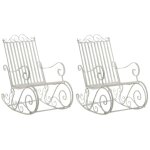 Lot de 2 fauteuils à bascule pour jardin en métal blanc antique Lot de 2 fauteuils à bascule pour jardin en métal blanc antique
