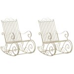 Lot de 2 fauteuils à bascule pour jardin en métal crème antique Lot de 2 fauteuils à bascule pour jardin en métal crème antique