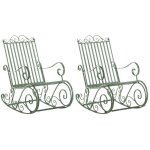 Lot de 2 fauteuils à bascule pour jardin en métal vert antique Lot de 2 fauteuils à bascule pour jardin en métal vert antique