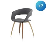 Lot de 2 fauteuils en bois tapiss�s gris