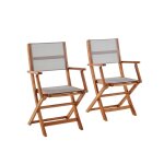 Lot de 2 fauteuils de jardin en acacia massif et textilène gris Lot de 2 fauteuils de jardin en acacia massif et textilène gris