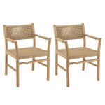 Lot de 2 fauteuils jardin accoudoirs teck rotin synth�tique beige