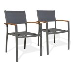 Lots de 2 fauteuils de jardin alu et acacia - gris anthracite Lots de 2 fauteuils de jardin alu et acacia - gris anthracite