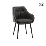 Lot de 2 fauteuils en simili cuir anthracite et pieds en mtal noir