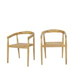 Lot de 2 fauteuils de table en teck et corde tressé - bois clair Lot de 2 fauteuils de table en teck et corde tressé - bois clair
