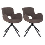 Lot de 2 fauteuils de table tissu boucl taupe pied pivotant mtal no
