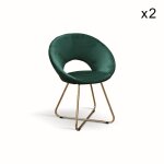 Lot de 2 fauteuils en tissu effet velours vert, pi�tement m�tal dor�