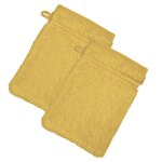 Lot de 2 gants de toilette 15x21 jaune paille en coton Lot de 2 gants de toilette 15x21 jaune paille en coton