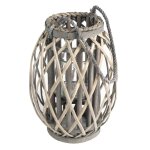 Lot de 2 lanterne en osier avec insert en verre, gris Lot de 2 lanterne en osier avec insert en verre, gris