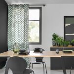 Lot de 2 rideaux en coton blanc � motif vert 140 x 260 cm