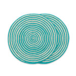 Lot 2 sets de table en jute ronde couleur eau 38x38 cm