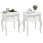 Lot de 2 tables d'appoint pieds courbs tiroir en bois blanc