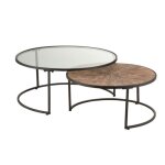Lot de 2 tables basses 91 et 74, 5 cm en verre, bois et mtal