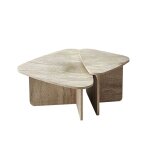 Lot de 2 tables basses formes triangles l90 / l60 cm - effet travertin Lot de 2 tables basses formes triangles l90 / l60 cm - effet travertin