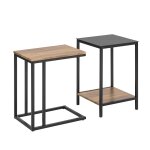 Lot de 2 tables basses gigognes en bois et verre tremp cadre en mtal