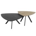 Lot de 2 tables basses gigognes en cramique grise et effet bois
