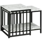Lot de 2 tables basses gigognes design acier noir aspect marbre blanc Lot de 2 tables basses gigognes design acier noir aspect marbre blanc