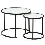 Lot de 2 tables basses gigognes empilables métal effet marbre blanc Lot de 2 tables basses gigognes empilables métal effet marbre blanc