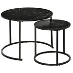 Lot de 2 tables basses gigognes empilables métal effet marbre noir Lot de 2 tables basses gigognes empilables métal effet marbre noir