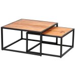 Lot de 2 tables basses gigognes métal et bois Lot de 2 tables basses gigognes métal et bois