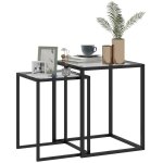 Lot de 2 tables basse gigogne plateau en verre tremp cadre acier noir