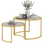Lot de 2 tables basses gigognes rondes style art dco acier dor verre