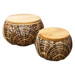 Lot de 2 tables basses gigognes en rotin tressé et manguier Lot de 2 tables basses gigognes en rotin tressé et manguier