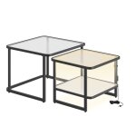 Lot de 2 tables basses gigognes verre givr blanc nuage et noir
