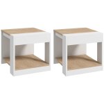 Lot de 2 tables basses guridons design blanc aspect chne clair