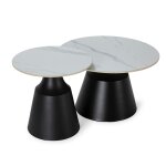 Lot de 2 tables basse rondes blanc brillant