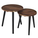 Lot de 2 tables basses rondes gigogne en acacia teinté noyer Lot de 2 tables basses rondes gigogne en acacia teinté noyer