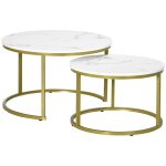 Lot de 2 tables gigognes art déco acier doré effet marbre blanc Lot de 2 tables gigognes art déco acier doré effet marbre blanc
