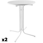 Lot de 2 tables hautes pliables rondes avec housse 90x110 cm blanc