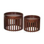Lot de 2 tables en manguier massif vernis teint� noyer