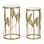 Lot de 2 tables en métal doré avec plateau blanc 35x65, 5 - 30x60, 5 cm Lot de 2 tables en métal doré avec plateau blanc 35x65, 5 - 30x60, 5 cm
