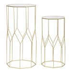 Lot de 2 tables en mtal dor et verre 50x46x100 - 40x37x80 cm