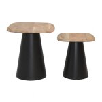 Lot de 2 tables plateau en acacia pied en acier laqué noir Lot de 2 tables plateau en acacia pied en acier laqué noir